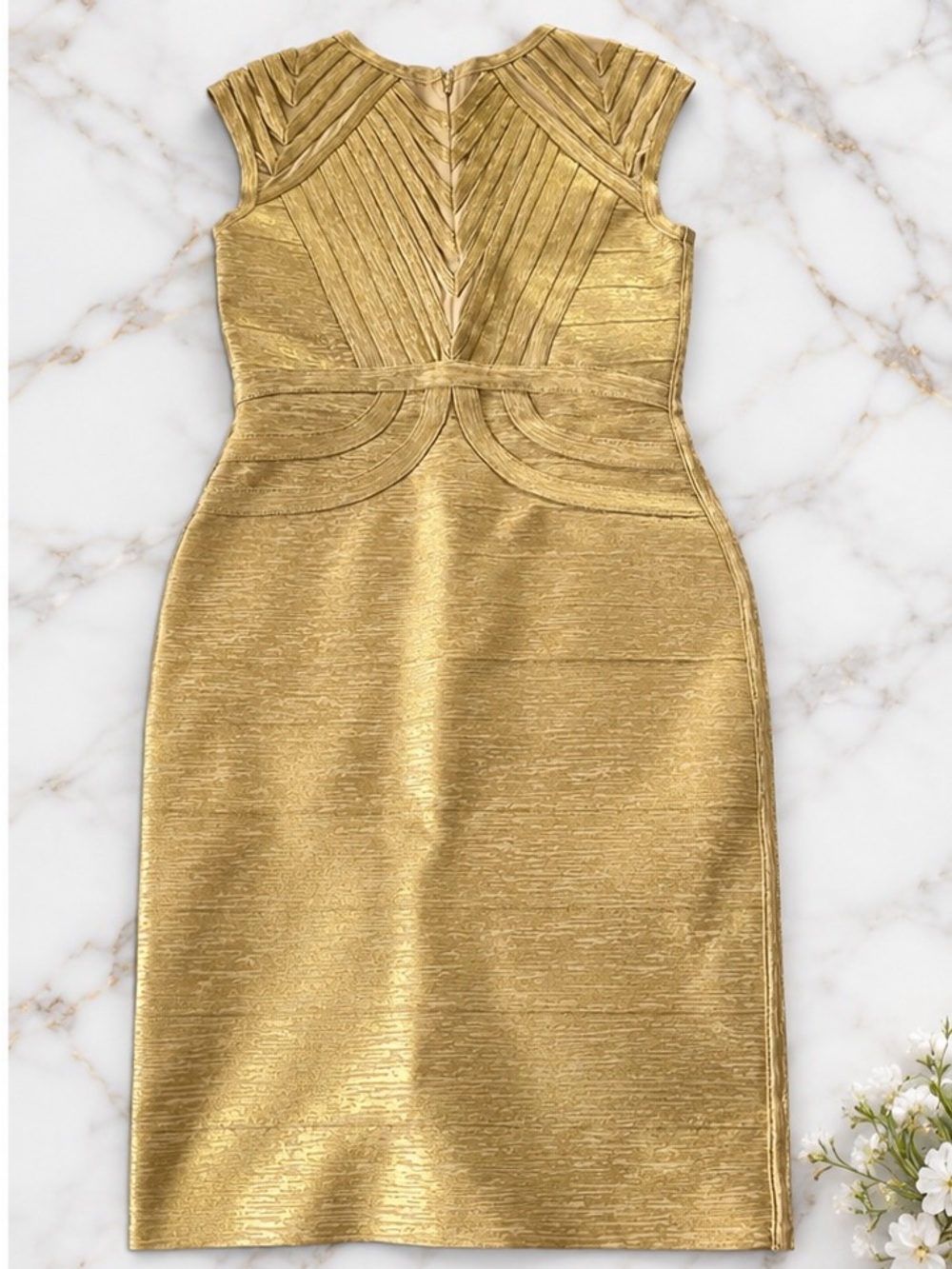 Gold Textured Midi Sheath Dress